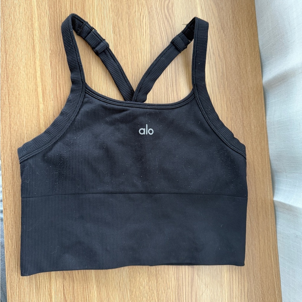 ALO Yoga Black Seamless Ribbed Favorite Bra Tank